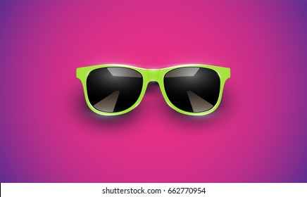 Realistic vector sunglasses on a pink background, vector illustration