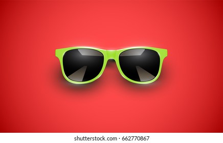 Realistic vector sunglasses on a red background, vector illustration    