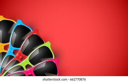 Realistic vector sunglasses on a red background, vector illustration