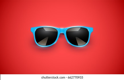 Realistic vector sunglasses on a red background, vector illustration