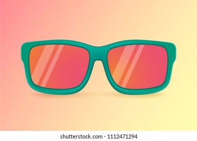 Realistic vector sunglasses on a yellow background. Summer banner. Sunglasses icon or silhouette. Vector design illustration.