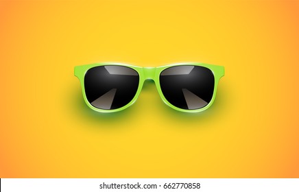 Realistic vector sunglasses on a yellow background, vector illustration