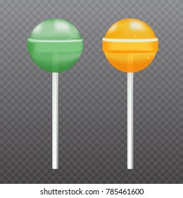 Realistic Vector Sweet Lollipop Candy isolated on transparent backdrop. 