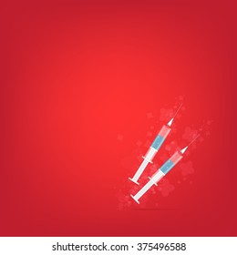 Realistic vector syringe on red background
