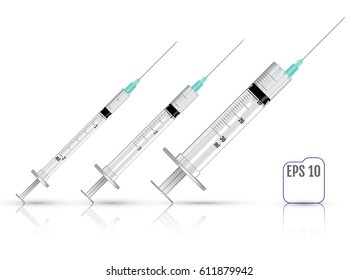 Realistic vector syringes isolated on white background