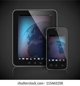 Realistic vector tablet computer and mobile phone template