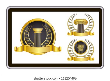 realistic vector tablet pc computer with gold laurel wreath 