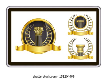 realistic vector tablet pc computer with gold laurel wreath 