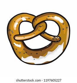 Realistic vector tasty pretzel illustration on the white transparent background.