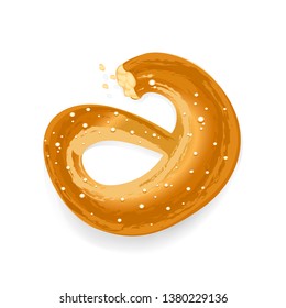 Realistic vector tasty pretzel illustration on the white isolated background