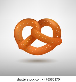 Realistic vector tasty pretzel on the gray background