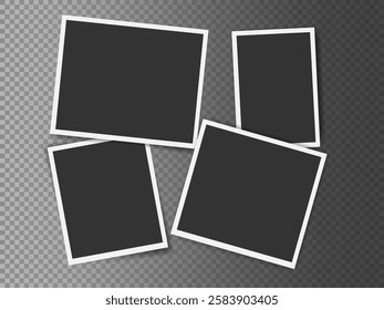 Realistic vector template of blank photo frames on transparent background. Template for creative photo collage, album design, scrapbook Design