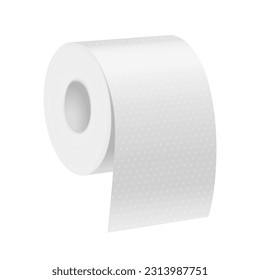 Realistic vector template of toilet paper roll. Isolated 3d graphic of bathroom hand towel. Mockup of hygienic object for lavatory. Closeup of cylinder for loo. Towel or wipe for sanitary element.