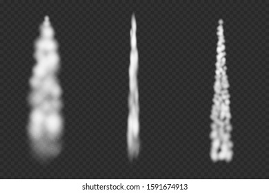 Realistic vector texture ofWhite Smoke trails, Plane track  isolated on transparent background. 