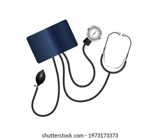 Realistic vector tonometer. Blood pressure monitor, Manual Blood Pressure Cuff. Vector illustration isolated on white background.