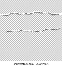 Realistic vector torn paper with ripped edges with space for your text. Torn paper with ripped edges with shadow on transparent background. Graphic concept for your design.