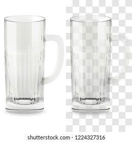 Realistic vector transparent beer glass. Alcohol drink glass icon 3D illustration