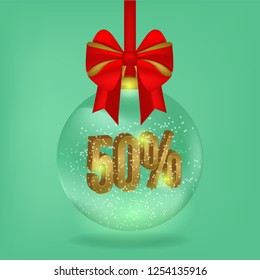 Realistic vector transparent christmas ball. Christmas sale background.