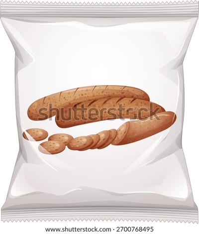 Realistic vector of transparent snack bag with whole and sliced baguette bread on neutral background.