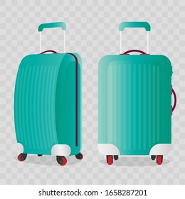 Realistic vector travel suitcase. Blue travel suitcase for tourism on a transparent background.