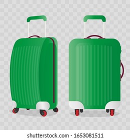 Realistic vector travel suitcase. Green travel suitcase for tourism on a transparent background.