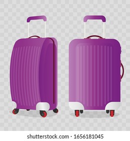 Realistic vector travel suitcase. Purple travel suitcase for tourism on a transparent background.