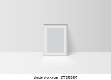 Realistic vector tree-dimension empty blank white simple frame mockup template isolated on light background. Picture or photo framing mat with wide border shadow. Gallery, home design interior