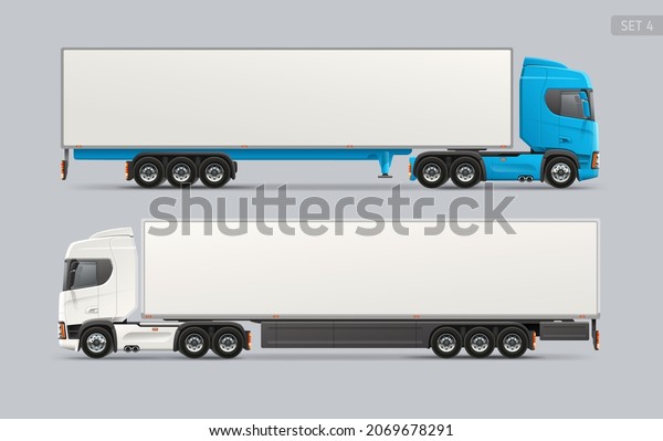 Realistic vector\
Truck trailer side view blank Mockup template for brand identity.\
Logistics cargo truck. Transport mock-up for delivery company\
presentation and branding\
design