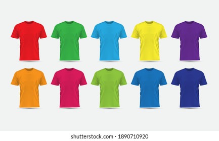 Realistic vector T-Shirt flesh color front view blank mockup collection set grey background illustration.