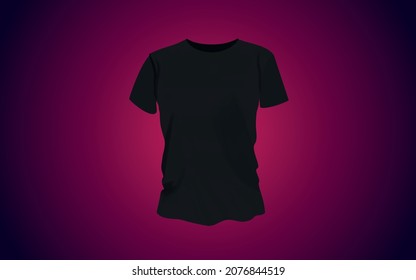 Realistic vector t-shirt mock up illustration.Men's and womens black t-shirt with short sleeve mockup. Front view. Vector template.