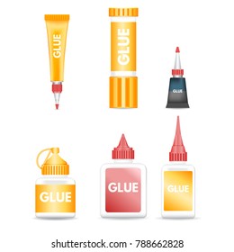 Realistic vector tubes of glue packaging mockup template set. 