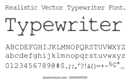 Alfabeto de fuente de máquina de escribir, números y símbolos