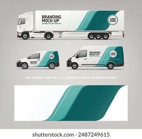 Realista camioneta de Vector, camión, entrega maqueta de coche con diseño gráfico para la marca y la identidad corporativa. Gráficos Abstractas de rayas azules para el fondo del volante de negocios y la publicidad del vehículo