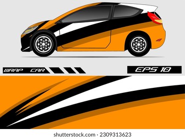 Vector vectorial realista Van, camión remolque de maquillaje conjunto con calcomanía azul para el diseño de marca de livery. Gráfica abstracta de la envoltura de rayas azules y negras, pegatinas y diseño de calcomanías para el transporte