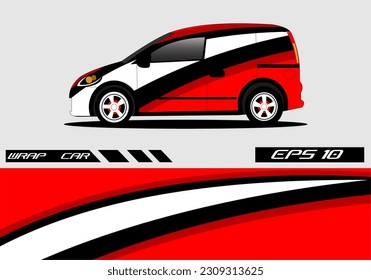 Realistic vector Van, truck trailer mockup set with blue wrap decal for livery branding design. Abstract graphic of blue and black stripes wrap, sticker and decal design for transport