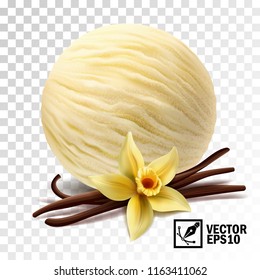 Realistic vector vanilla ice cream scoops (vanilla flower and sticks)