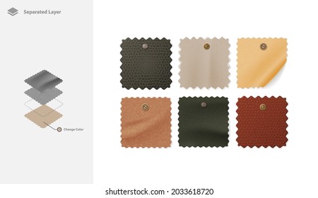 Realistic vector of various fabric mockup square for fashion, garment, clothing, branding, and mood board. Fabric texture leather, burlap, sandstone, etc