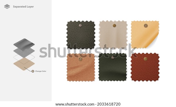 Realistic vector of various fabric mockup\
square for fashion, garment, clothing, branding, and mood board.\
Fabric texture leather, burlap, sandstone,\
etc