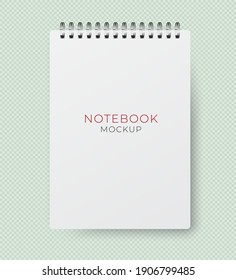 Realistic vector vertical blank notebook mockup. Spiral notepad blank mockup A4.