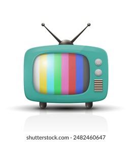 Realistic Vector Vintage TV Set Icon with Striped Test Pattern. Retro TV Icon, Design Template, Clipart. Retro TV Symbol with and Color Bars for Web, Logo, App, UI