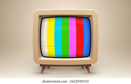 Realistic Vector Vintage TV Set with Striped Test Pattern. Retro TV. Vector illustration