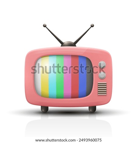 Realistic Vector Vintage TV Set Icon with Striped Test Pattern. Retro TV Icon, Design Template, Clipart. Retro TV Symbol with and Color Bars for Web, Logo, App, UI