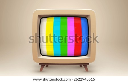 Realistic Vector Vintage TV Set with Striped Test Pattern. Retro TV. Vector illustration