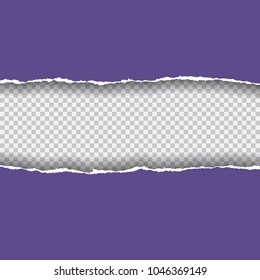 Realistic vector violet ripped paper with space for your text, isolated on transparent background