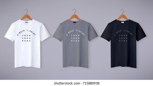 Realistic vector v-neck t-shirt mock up illustration