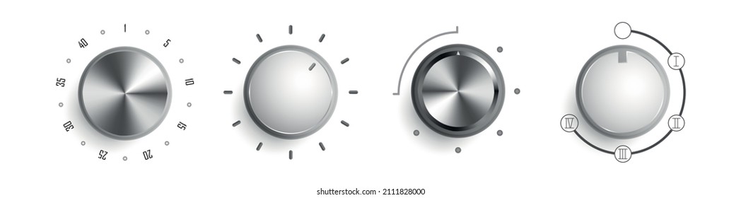 Realistic vector volume controlers on a white background. Vector volume balance knobs.