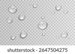Realistic vector water drop, drops, droplets. PNG drops, condensation on glass, on various surfaces. Realistic drops on a transparent background. Rain and dew. Vector