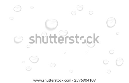 Realistic vector water drop, drops, droplets. PNG drops, condensation on glass, on various surfaces. Realistic drops on a transparent background. Rain and dew. Vector
