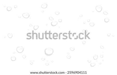 Realistic vector water drop, drops, droplets. PNG drops, condensation on glass, on various surfaces. Realistic drops on a transparent background. Rain and dew. Vector