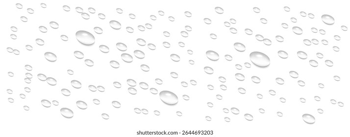 Realistic vector water drops isolated on transparent background.Seamless border of realistic vector water drops isolated on a transparent background. Water texture with drops